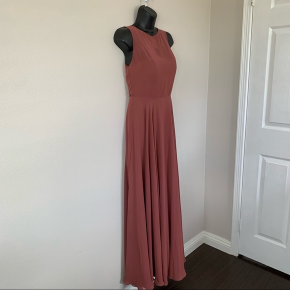 Jenny Yoo Elizabeth Sleeveless Sweetheart Neck Chiffon Maxi Gown Cinnamon Pink - Picture 5 of 16